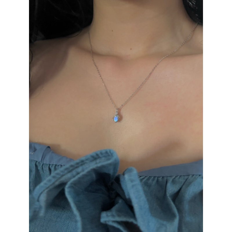 (Chỉ có mặt dây chuyền) Moonstone Thiên Nhiên Đa Giác Bạc S925-Sunday