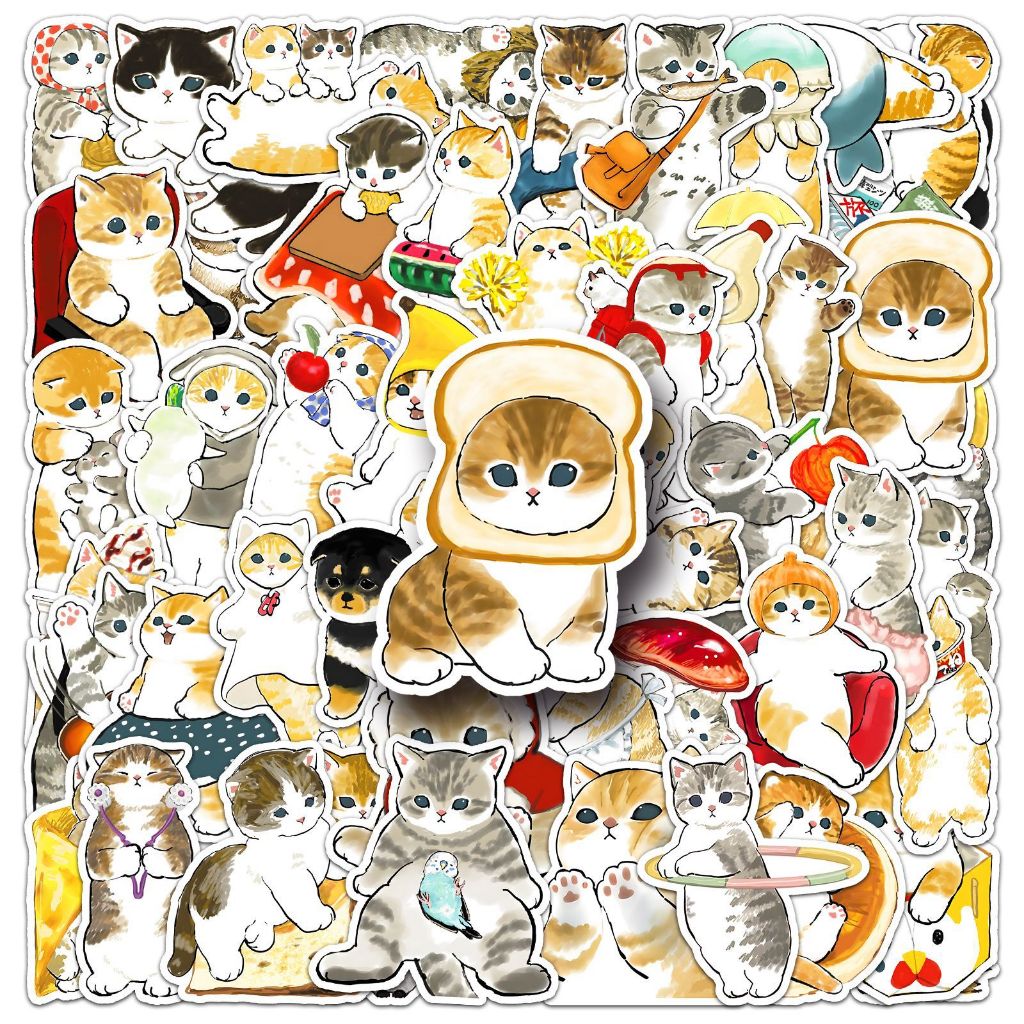 Set 50 cái sticker chống nước MÈO CON CUTE DỄ THƯƠNG VÀNG XÁM DƯỠNG EO ...