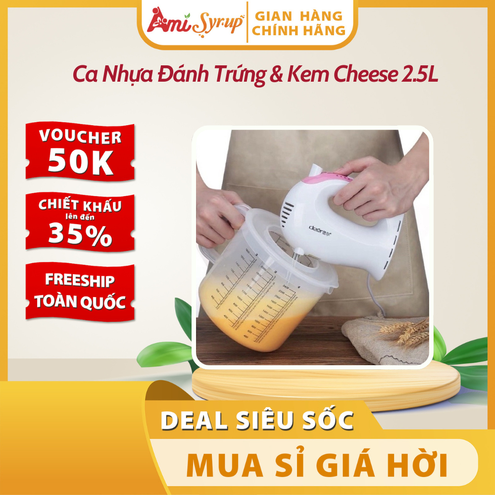Ca Nhựa Đánh Trứng & Kem Cheese 2.5L – Có Nắp Đậy, Tiện Lợi, Chuyên Dụng Cho Pha Chế