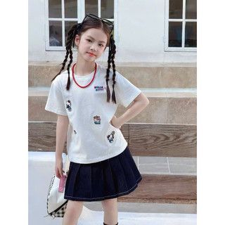 [B&G] Sét váy áo cotton trắng kèm chân váy jean mềm có quần bảo hộ cho bé gái từ 12-45kg(2-12 tuổi)