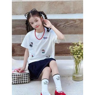 [B&G] Sét váy áo cotton trắng kèm chân váy jean mềm có quần bảo hộ cho bé gái từ 12-45kg(2-12 tuổi)