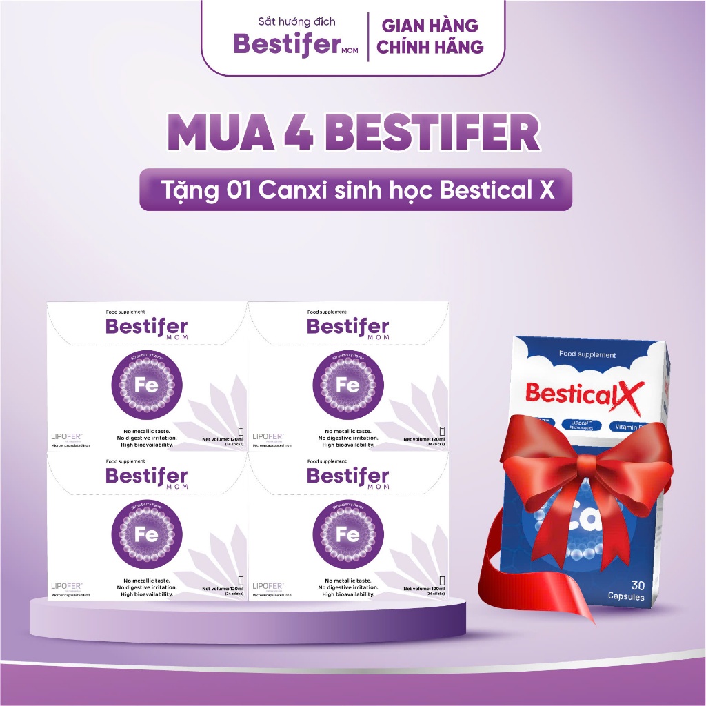 Sắt bầu hướng đích Bestifer Mom và canxi sinh học Bestical X cho mẹ bầu sau sinh hỗ trợ giảm thiếu máu do thiếu sắt