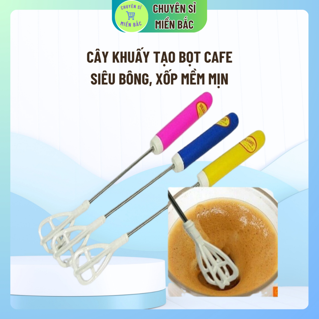 Cây khuấy cà phê, tạo bọt cà phê, đánh trứng thân inox nhựa Châu Hưng