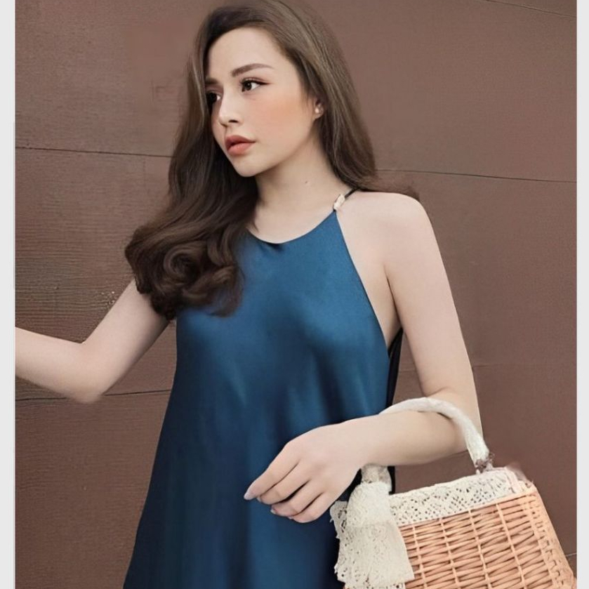 Váy cổ yếm chất lụa dáng xuông form rộng không tay Đầm bầu dáng lỡ bigsize oversize sang trọng màu trơn T638G TANGZUYEN