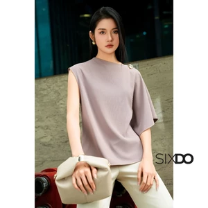 Áo nữ nâu sát nách phối kiểu SIXDO (Brown Megashi Blouse)