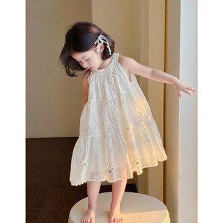 [B&G] Đầm váy trắng cổ yếm chất thêu hoa mềm 2 lớp dự tiệc, đi chơi cho bé gái từ 9-40kg(1-10 tuổi)