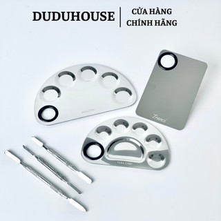 Khay trộn kem nền, bảng trộn kem nền bằng thép chống gỉ kèm cây trộn chuyên dụng cho makeup
