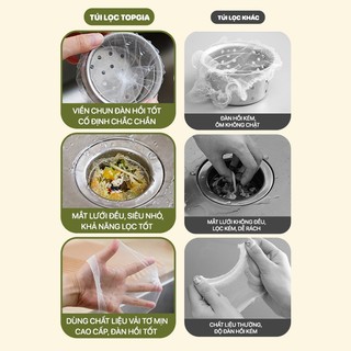 Túi lọc rác Topgia, lọc rác bồn rửa chén bát dạng rút tiện lợi, siêu dai bo chun co giãn