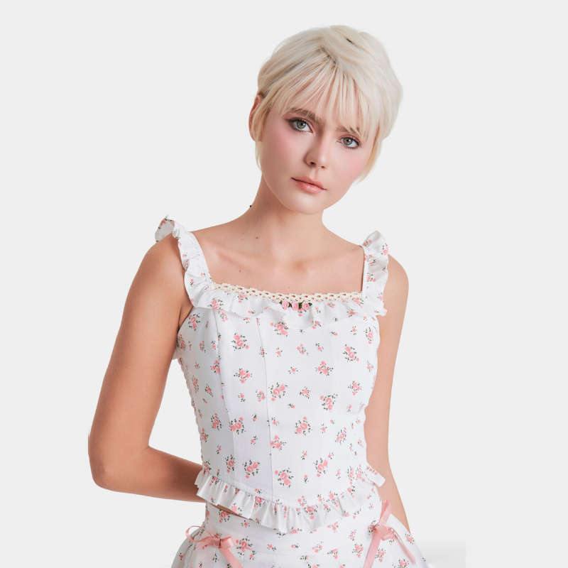 Ảnh Áo Croptop Kiểu Nữ MARC FASHION Kaki Hoa 2 Dây Phối Ren Ngực Smocking Lưng - FAQH030925 3