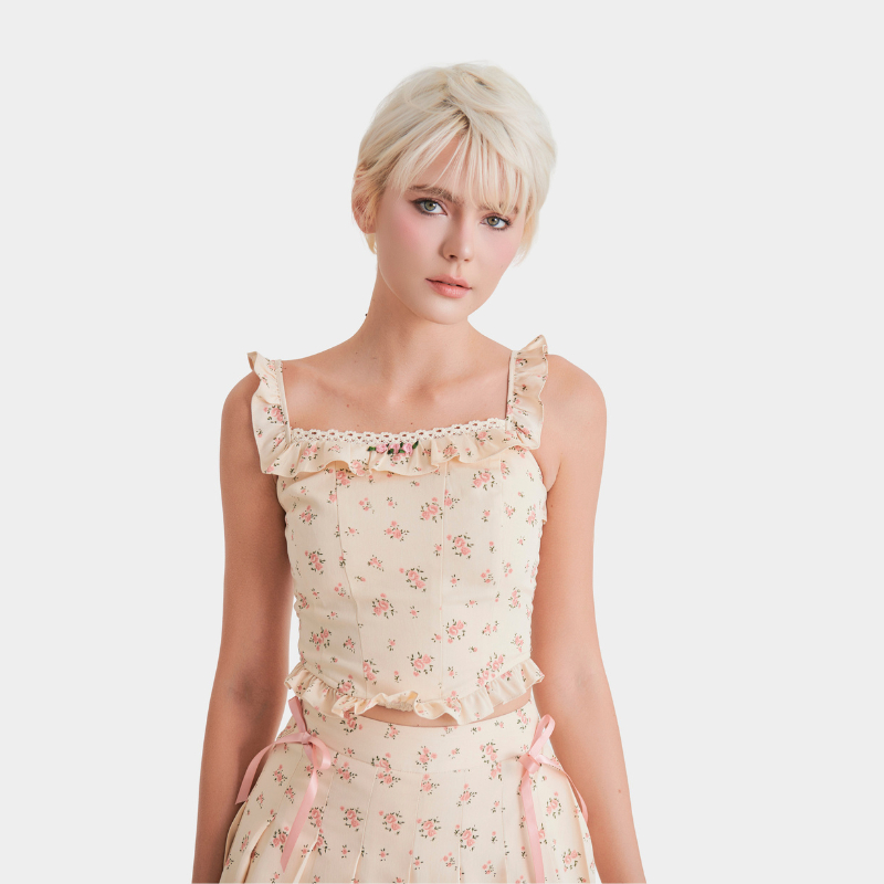 Ảnh Áo Croptop Kiểu Nữ MARC FASHION Kaki Hoa 2 Dây Phối Ren Ngực Smocking Lưng - FAQH030925 1