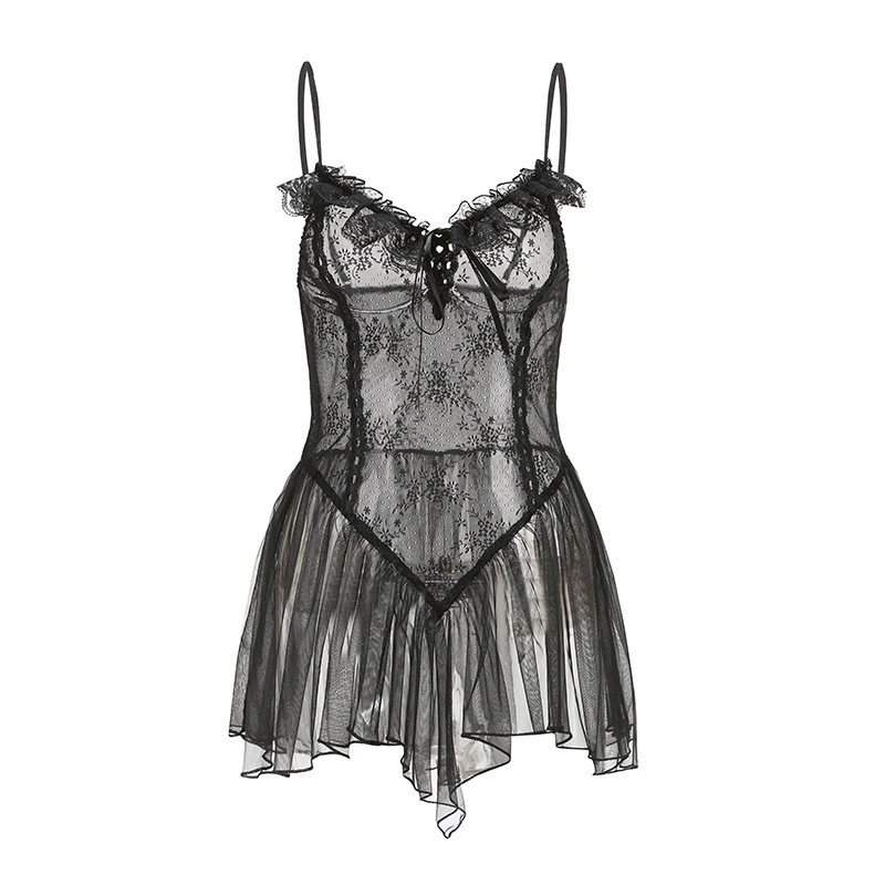 Bộ đồ ngủ ren xuyên thấu gợi cảm DN42, Váy ngủ nữ sexy thiết kế mềm mại 2 dây quyến rũ
