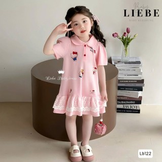 [B&G] Đầm váy polo hồng cổ sen,tùng váy nhún chân voan ren thêu cho bé gái từ 10-42kg(2-11 tuổi)