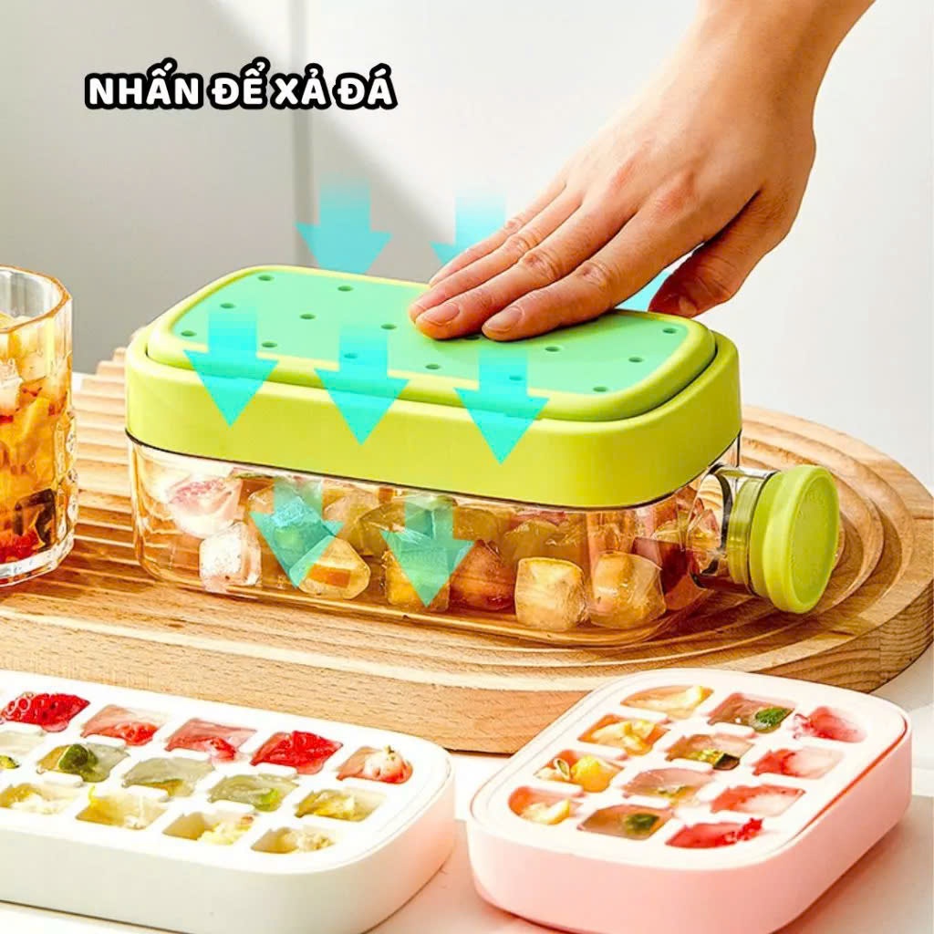 Bình Đựng Nước Tích Hợp Khay Làm Đá Không Bị Gỉ Nước 800ml Có Nắp Nhấn Lấy Đá Khay Làm Đá Kiêm Bình Nước DASEP