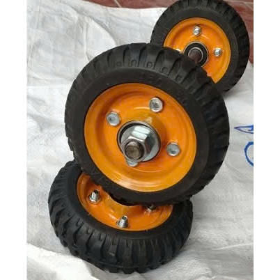 Bộ 2 Bánh Cao Su Đường Kính 16 Cm Vàng Kèm Trục Phi 18 Cho Xe Đẩy Hai, Bốn Bánh, Xe Kéo Hàng, Xe Tự Chế.