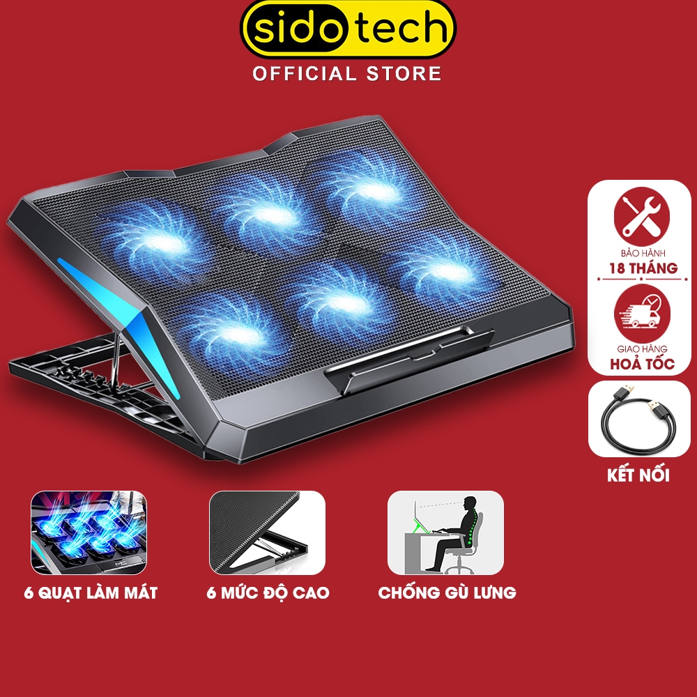 Đế tản nhiệt laptop SIDOTECH Q3-PRO 6 quạt gaming giá đỡ macbook kệ kê làm mát chống ồn led gaming