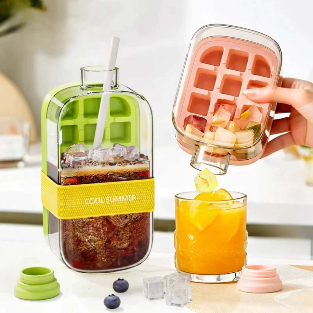 Bình Đựng Nước Tích Hợp Khay Làm Đá Không Bị Gỉ Nước 800ml Có Nắp Nhấn Lấy Đá Khay Làm Đá Kiêm Bình Nước DASEP