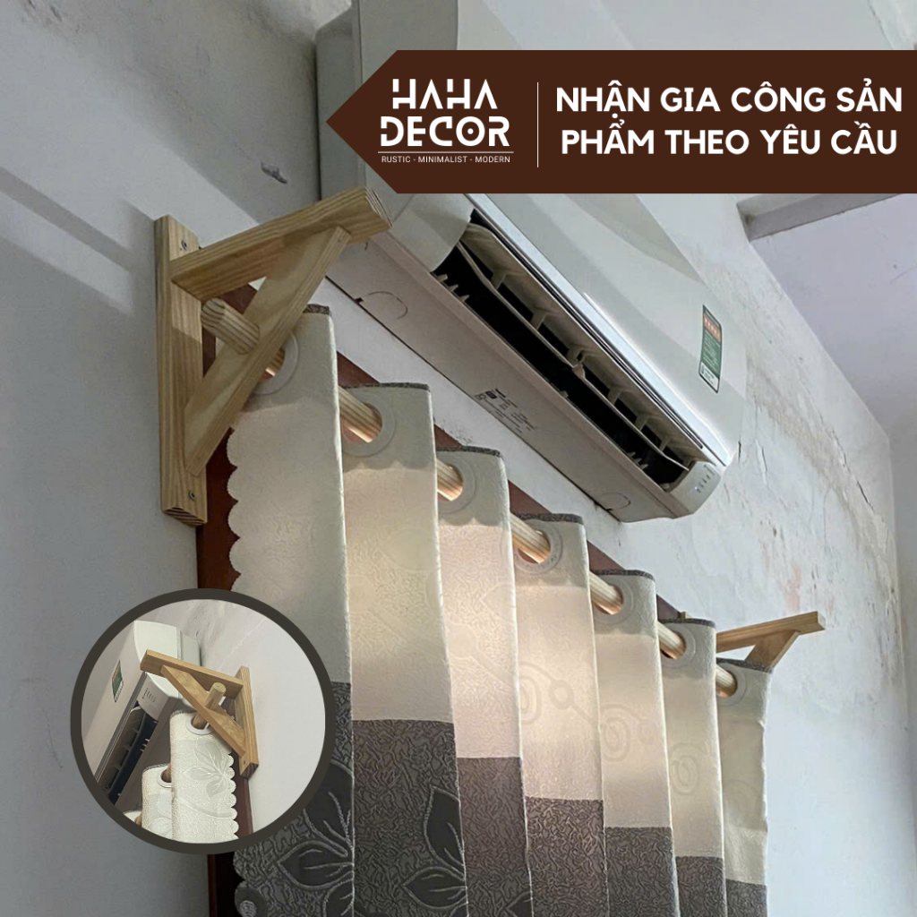 Bộ chốt gỗ treo rèm cửa, pat treo sào, phụ kiện treo rèm vintage, eke ...