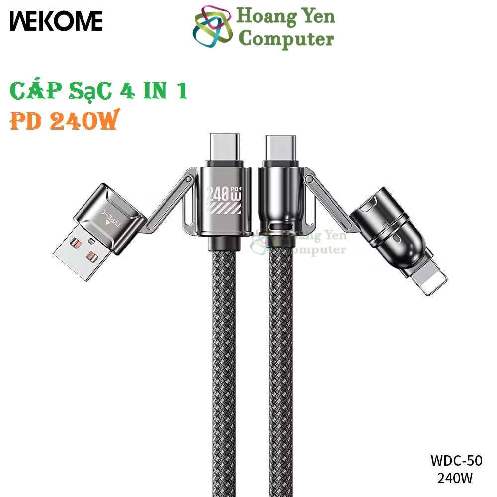 Cáp Sạc Đa Năng 4 IN 1 Wekome WDC-50, Sạc nhanh QC3.0 PD20W PD240W - BH 6 Tháng Chính Hãng - Hoàng Yến Computer