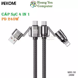 Cáp Sạc Đa Năng 4 IN 1 Wekome WDC-50, Sạc nhanh QC3.0 PD20W PD240W - BH 6 Tháng Chính Hãng - Hoàng Yến Computer