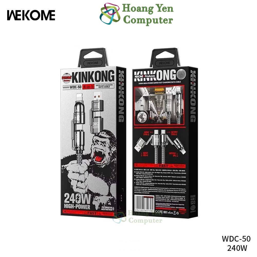 Cáp Sạc Đa Năng 4 IN 1 Wekome WDC-50, Sạc nhanh QC3.0 PD20W PD240W - BH 6 Tháng Chính Hãng - Hoàng Yến Computer