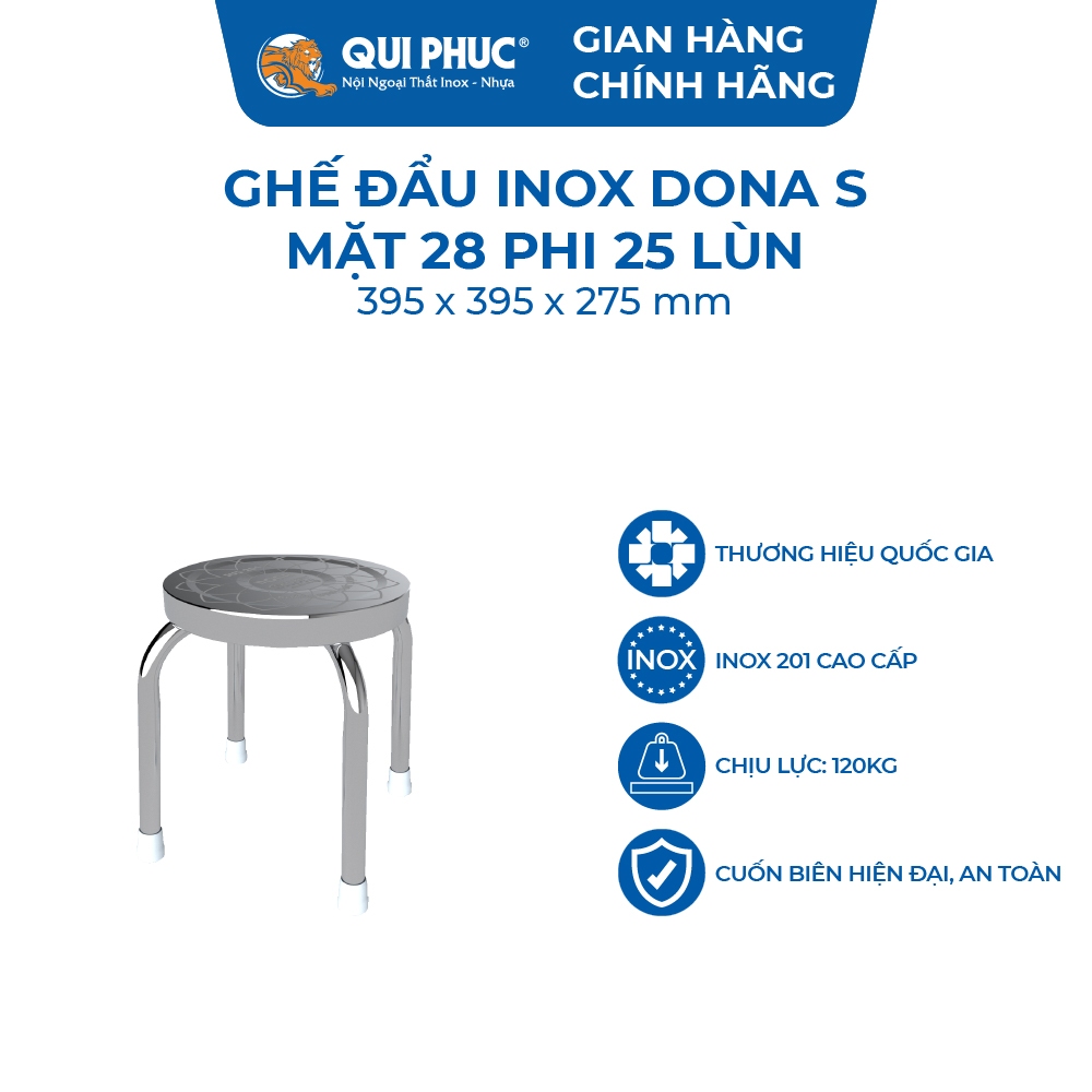 [HỎA TỐC] Ghế đẩu inox Dona S QUI PHÚC, inox sáng bóng, không gỉ, tiện lợi, chắc chắn