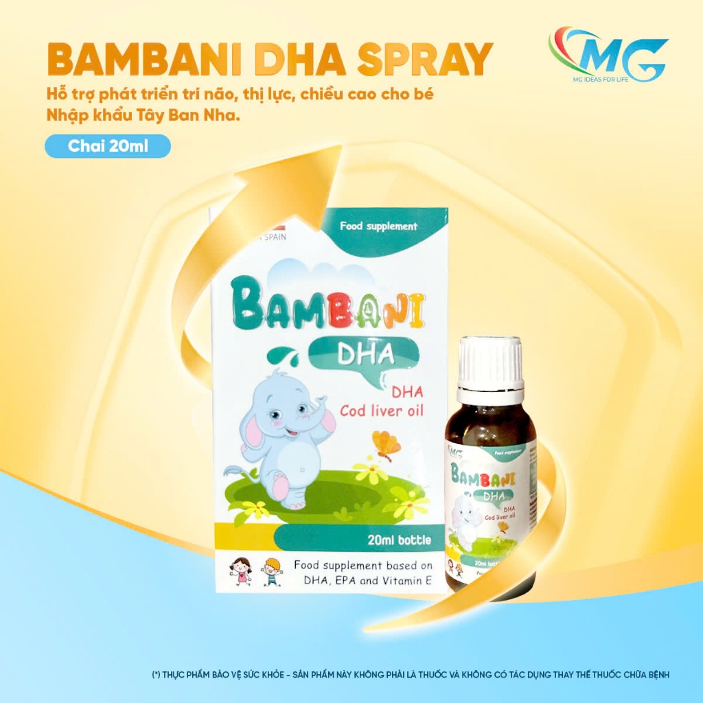 Vitamin DHA BAMBANI Sray Hỗ Trợ Phát Triển Trí Não, Thị Lực, Chiều Cao Cho Bé Nhập Khẩu Tây Ban Nha 20ML