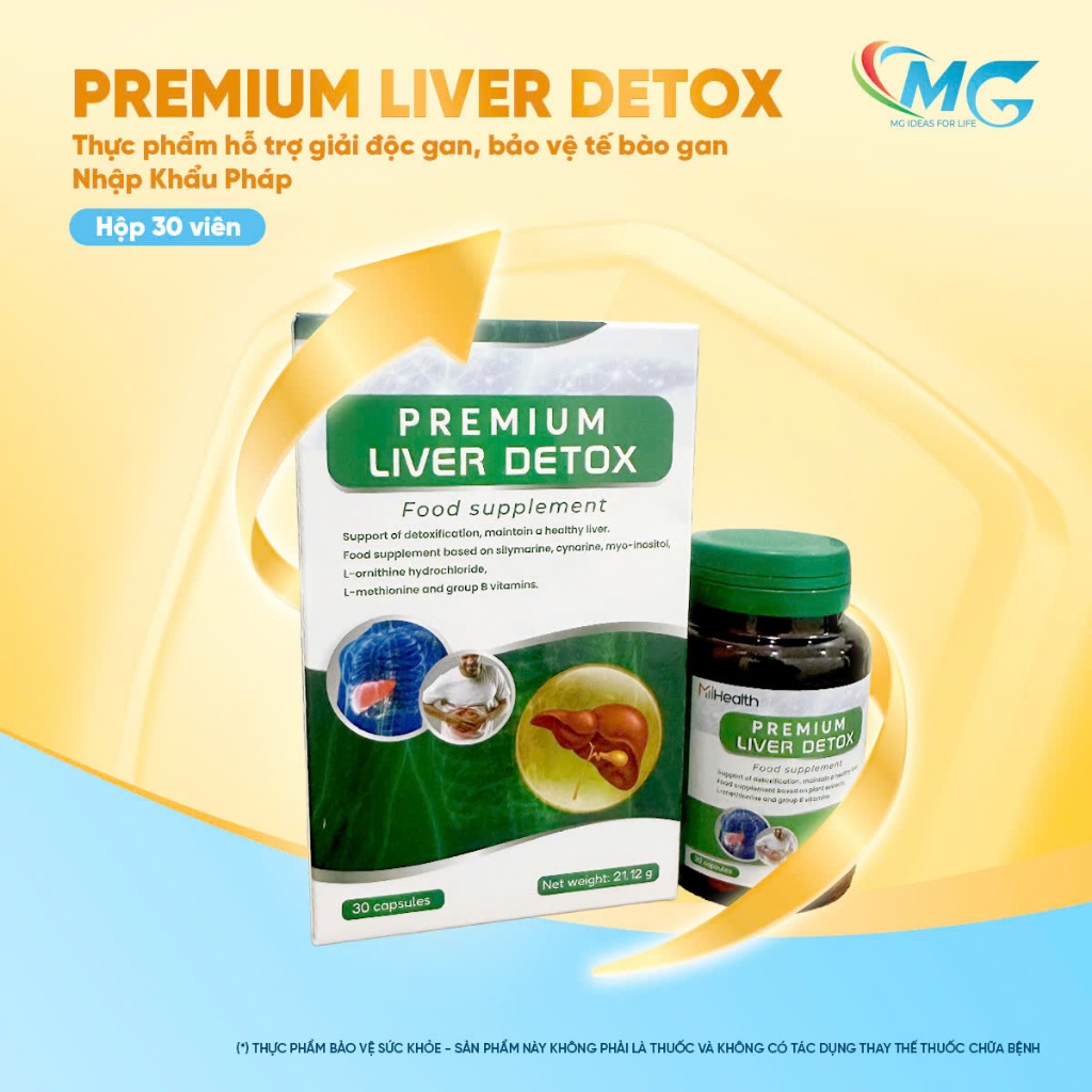 Viên Uống Hỗ Trợ Thải Độc Gan, Mát Gan, Phục Hồi Chức Năng Gan Hộp 30 Viên -  Premium Liver Detox