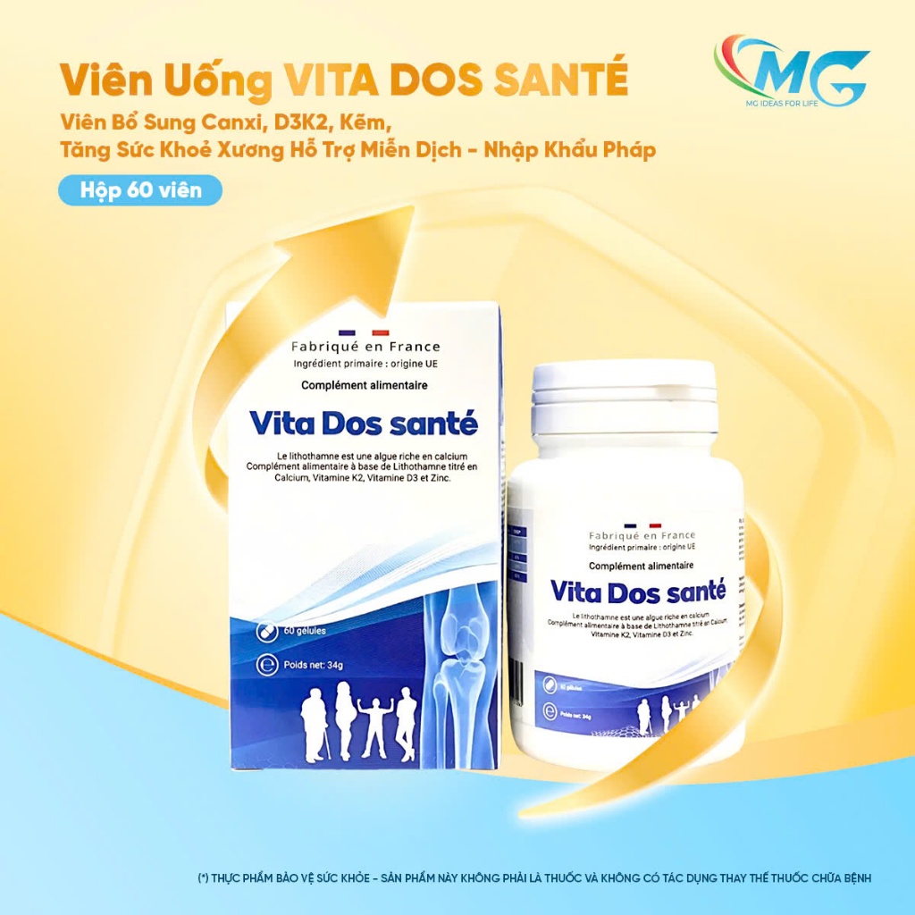 Vitamin Tổng Hợp Bổ Sung Canxi, D3K2, Kẽm, Tăng Sức Khoẻ Xương, Hỗ Trợ Miễn Dịch Hộp 60 Viên - VITA DOS SANTÉ