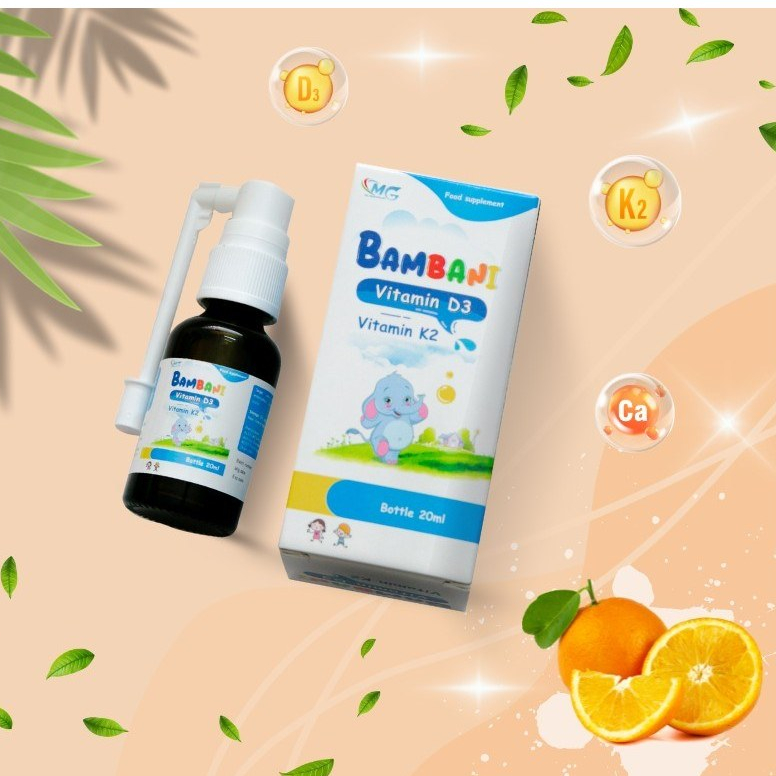 [Tặng 1 Lọ DHA] Combo 2 Vitamin D3K2 Hỗ Trợ Bé Tăng Chiều Cao Tăng Hấp Thụ Canxi 20ML -  BAMBANI