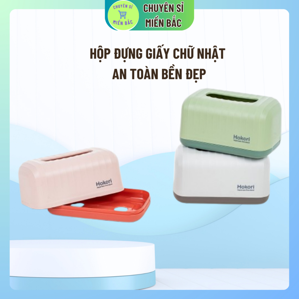 Hộp đựng giấy chữ nhật HOKORI nhựa VIỆT NHẬT cao cấp - Đựng giấy ăn, giấy vệ sinh - Chính hãng 2705