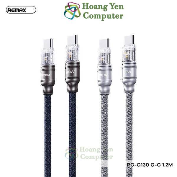 Cáp Sạc Nhanh Type C to Type C Remax RC-C130 (100W, Dây Dù 1.2M) - BH 6 Tháng