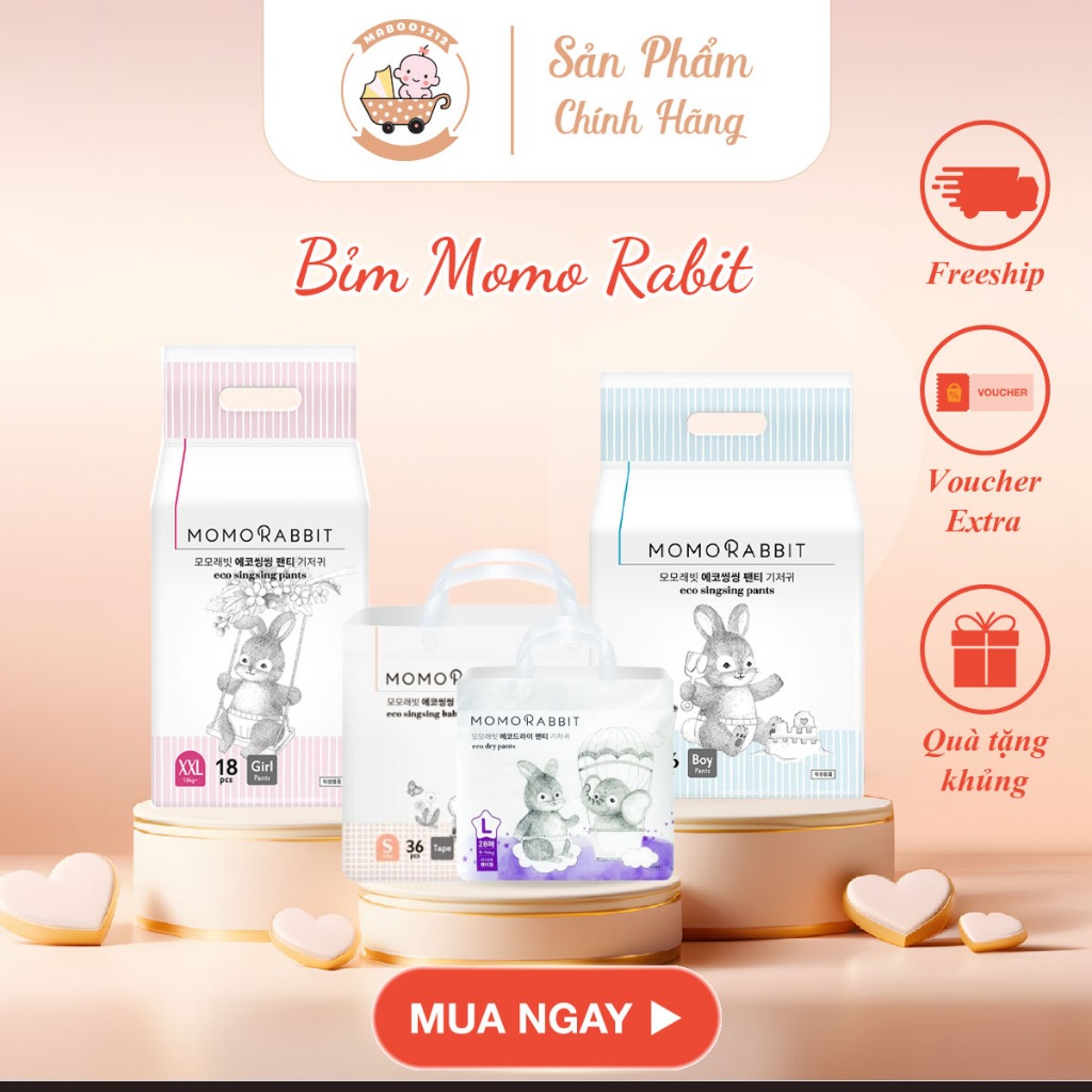 Tã Momo Rabbit nội địa Hàn Quốc size S50/M44/L40/XL36/XXL22/XXXL18