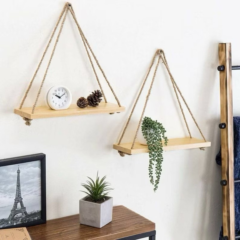 Kệ treo dây 3 tầng 4 tầng, Kệ gỗ treo tường tặng kèm đinh và dây treo - Nhiều kích thước dễ dàng lựa chọn