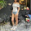 Quần đùi jean ngắn trễ eo ôm sát form basic DENIG - RUMI SHORTS
