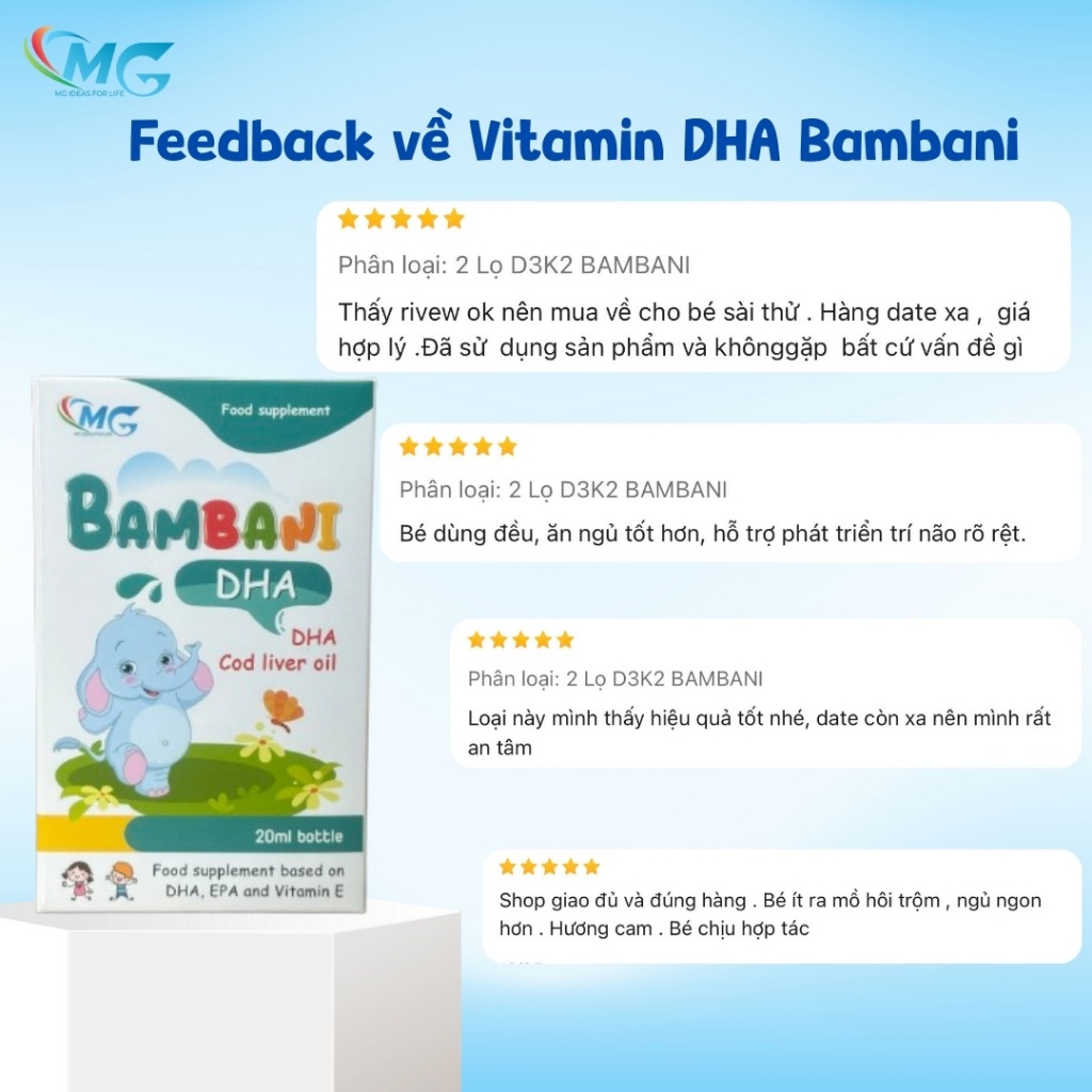 Vitamin DHA BAMBANI Sray Hỗ Trợ Phát Triển Trí Não, Thị Lực, Chiều Cao Cho Bé Nhập Khẩu Tây Ban Nha 20ML