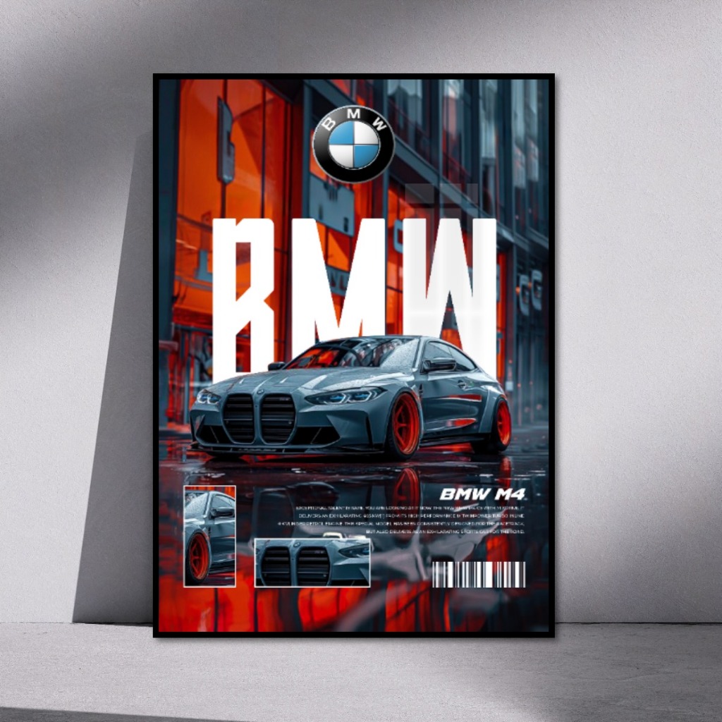 Poster Siêu Xe BMW Tráng Gương Treo Tường Khung Composite Cao Cấp Decor Nhà,Studio
