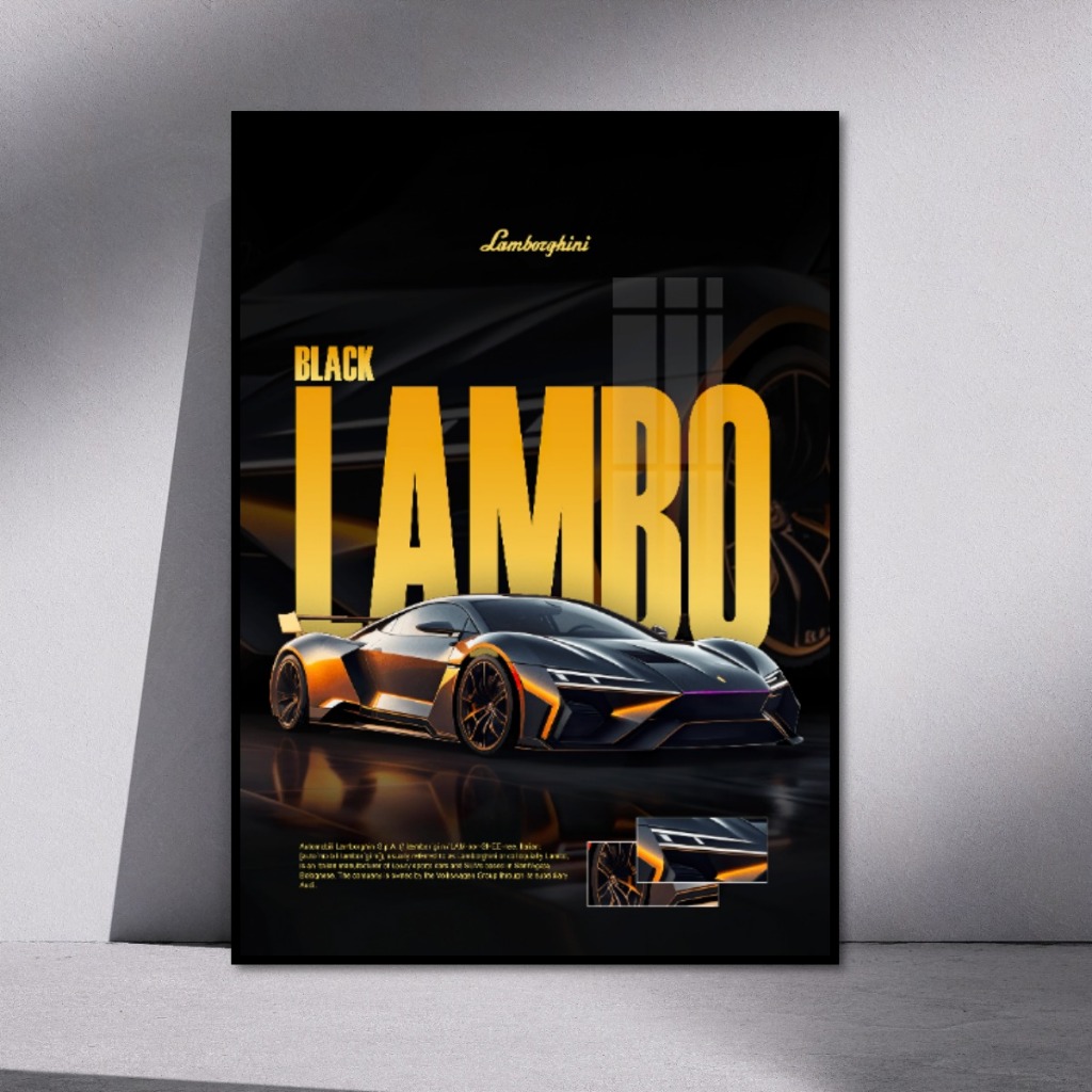 Poster Car Siêu Xe Tráng Gương Khung Composite Decor Treo Tường Phòng Khách,Studio
