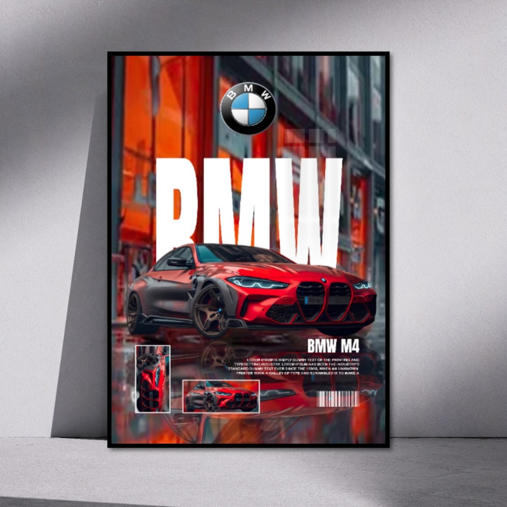 Poster Siêu Xe BMW Tráng Gương Treo Tường Khung Composite Cao Cấp Decor Nhà,Studio