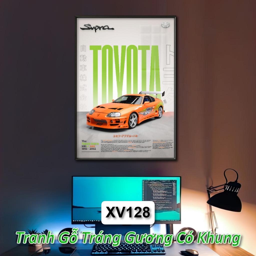 Poster Car Siêu Xe Tráng Gương Khung Composite Decor Treo Tường Phòng Khách,Studio