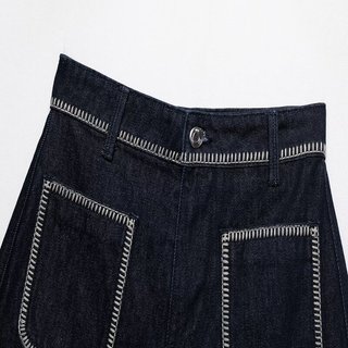 Quần short Zara made in Morocco jean sậm không mài viền chỉ trắng