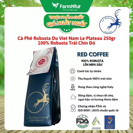 Cà Phê Robusta Du Viet Nam Le Plateau 250gr Robusta Nguyên Hạt - Chuẩn FDA Hoa Kì