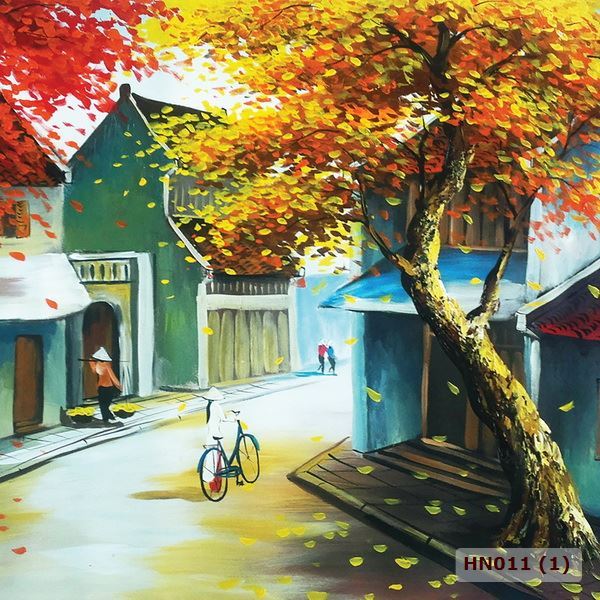 Tranh lụa phong cảnh đường phố hot Tranh lụa 3D, Tranh sơn dầu, Tranh dán tường