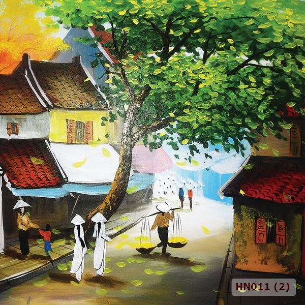 Tranh lụa phong cảnh đường phố hot Tranh lụa 3D, Tranh sơn dầu, Tranh dán tường
