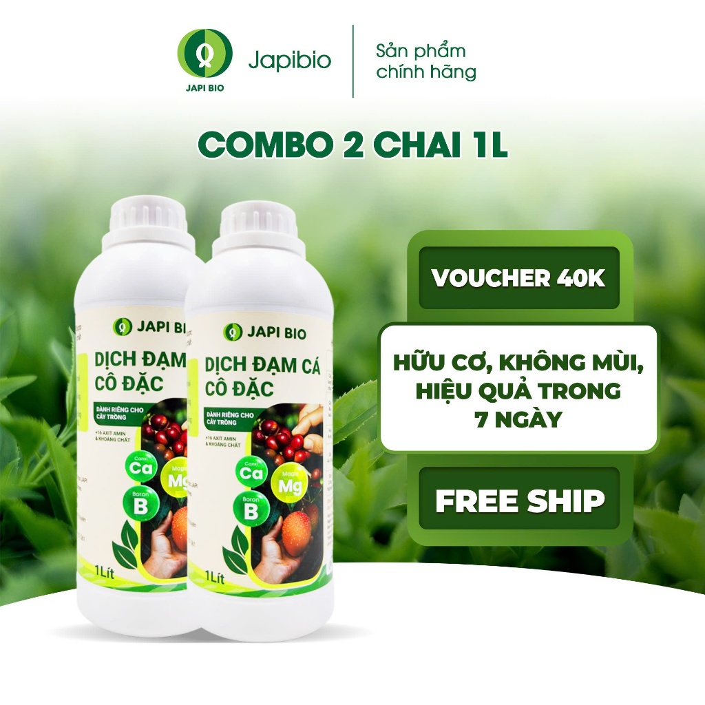 Combo 2 chai đạm cá hữu cơ JapiBio 1L – Dưỡng cây ăn trái, tăng năng suất, cải tạo đất hiệu quả