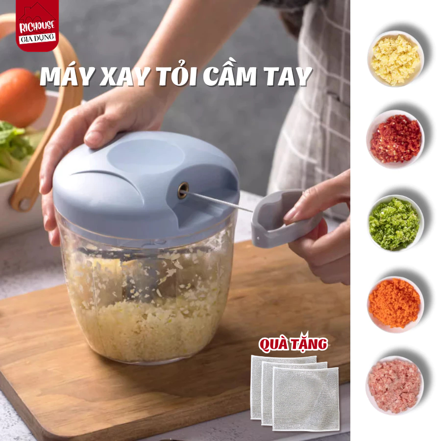 Máy Xay Tỏi Ớt Cầm Tay, Dụng Cụ Xay Nhuyễn Tỏi Ớt Dây Rút Tiện Lợi