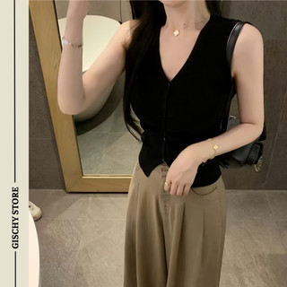 Gischy Áo Sát Nách Nút Cài Cổ Tim Xinh GISCHY HÀNG LOẠI 1 Phong Cách Hàn Quốc Sang Chảnh Cá Tính Dễ Phối Đồ Có Size