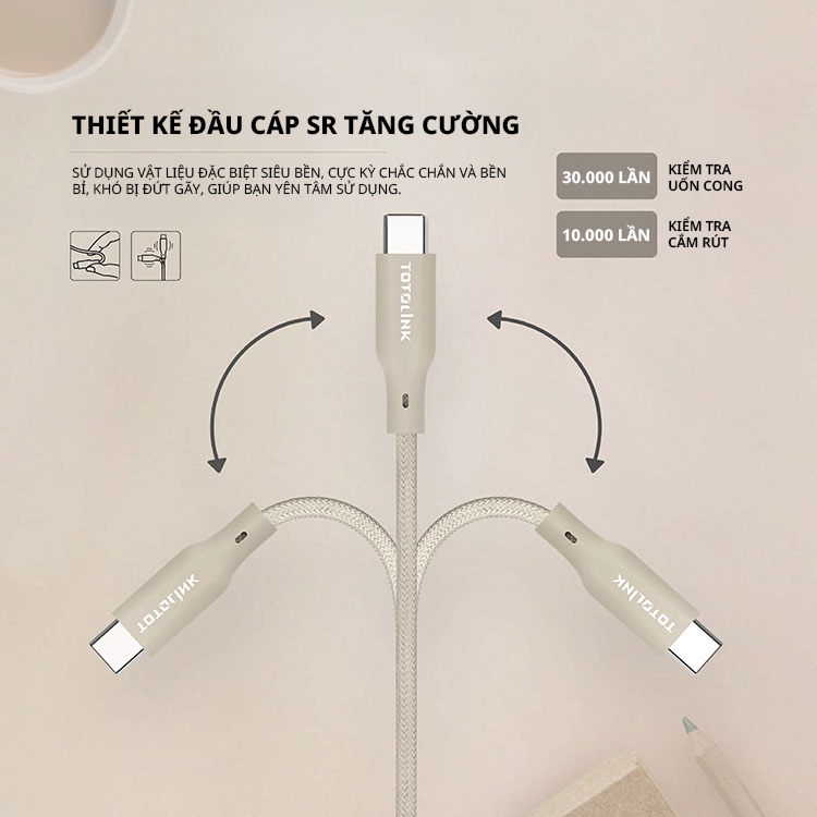 [Hỏa Tốc] Cáp sạc nhanh TOTOLINK PD3.1 240W Type-C Dài 2M – Tương Thích iPhone 15/16, Android