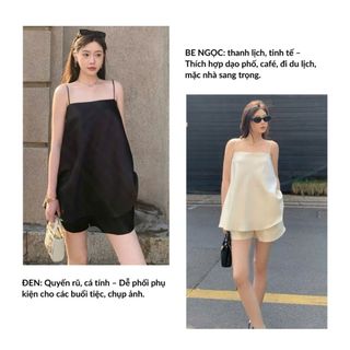 Bộ đồ nữ 2 dây chất tafta nhập khẩu, set đồ nữ babydoll form xòe Kira Shirt thiết kế tối giản, sang trọng Spacsilk