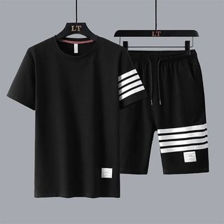 Đồ bộ nam mùa hè phối 4 sọc nam nữ 3 màu mặc nhóm tập gym K1