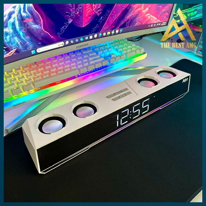 Loa Thanh Soundbar Bluetooth Loa Máy Vi Tính Pc Để Bàn NIYE V28 Màu Trắng Led Rgb Có Đồng Hồ Led Bass Cực Mạnh | BigBuy360 - bigbuy360.vn